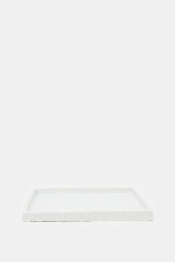 Redtag-White-Scallop-Tray-Category:Bathroom-Accessories,-Colour:White,-Deals:New-In,-Filter:Home-Bathroom,-H1:HMW,-H2:BAC,-H3:BCE,-H4:BAE,-HMW-BAC-Bath-Accessories,-HMWBACBCEBAE,-New-In-HMW-BAC,-Non-Sale,-ProductType:Amenity-Trays,-Season:W23A,-Section:Homewares,-Style:POLYRESIN,-W23A-Home-Bathroom-