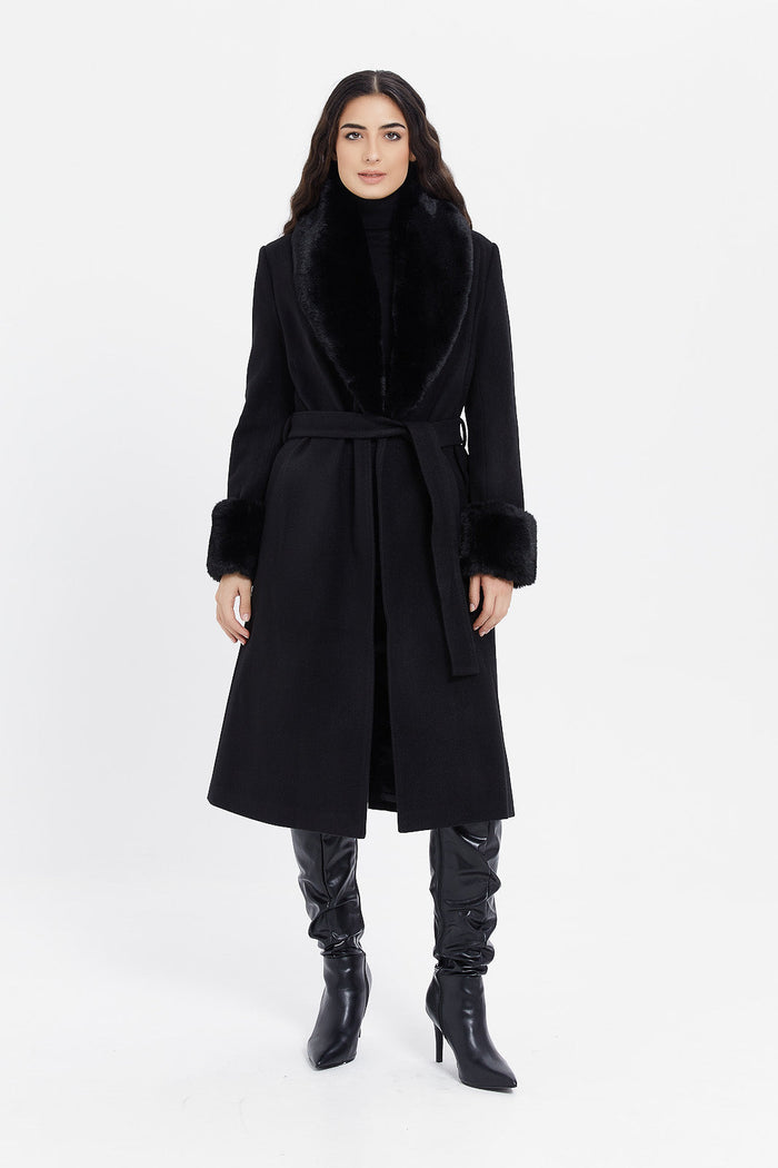 Redtag-Faux-Fur-Belted-Coat-Category:Jackets,-Colour:Black,-Deals:New-In,-EHW,-Filter:Women's-Clothing,-H1:LWR,-H2:LAD,-H3:OUW,-H4:OUW,-LWRLADOUWOUW,-New-In-Women,-Non-Sale,-ProductType:Coats,-Season:W23B,-Section:Women,-W23B,-Women-Jackets-Women's-