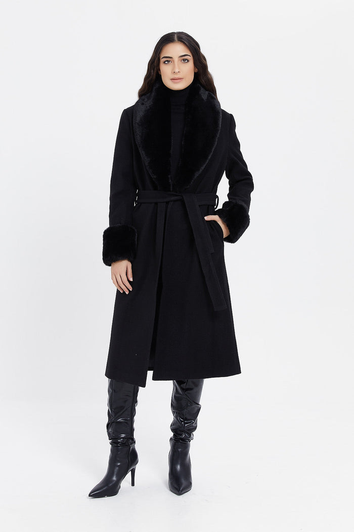 Redtag-Faux-Fur-Belted-Coat-Category:Jackets,-Colour:Black,-Deals:New-In,-EHW,-Filter:Women's-Clothing,-H1:LWR,-H2:LAD,-H3:OUW,-H4:OUW,-LWRLADOUWOUW,-New-In-Women,-Non-Sale,-ProductType:Coats,-Season:W23B,-Section:Women,-W23B,-Women-Jackets-Women's-