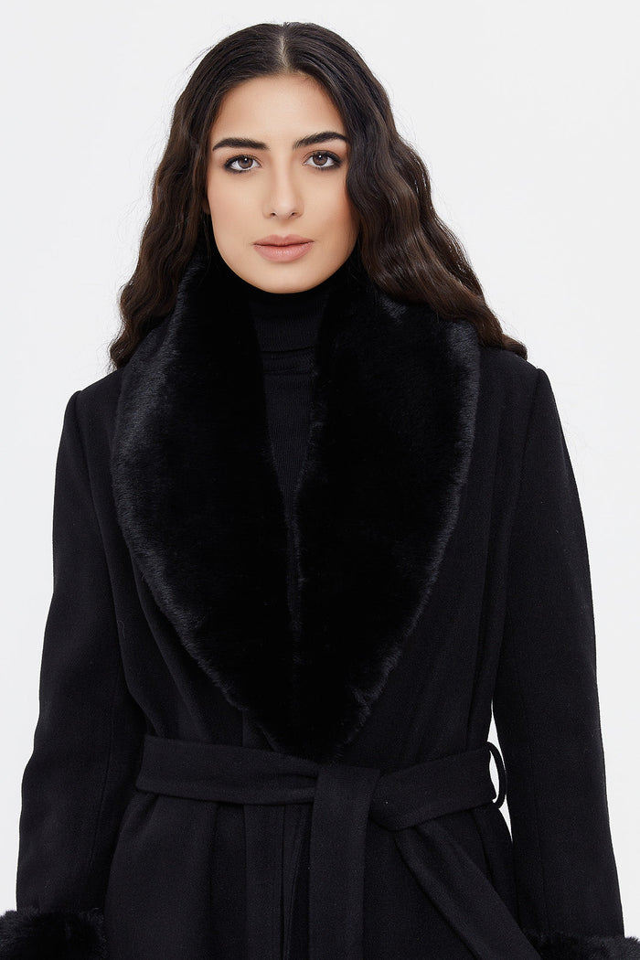 Redtag-Faux-Fur-Belted-Coat-Category:Jackets,-Colour:Black,-Deals:New-In,-EHW,-Filter:Women's-Clothing,-H1:LWR,-H2:LAD,-H3:OUW,-H4:OUW,-LWRLADOUWOUW,-New-In-Women,-Non-Sale,-ProductType:Coats,-Season:W23B,-Section:Women,-W23B,-Women-Jackets-Women's-